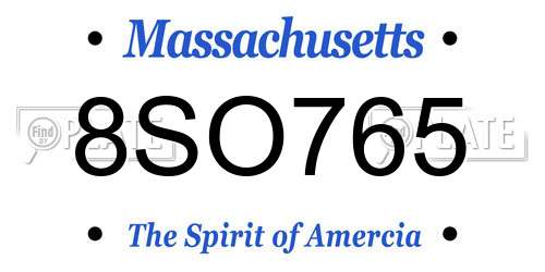 8SO765 Massachusetts License Plate