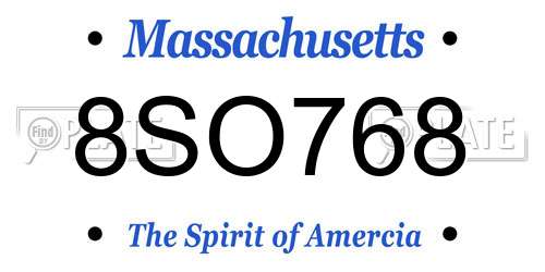 8SO768 Massachusetts License Plate