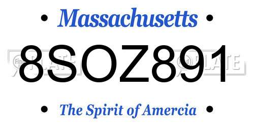 8SOZ891 Massachusetts License Plate