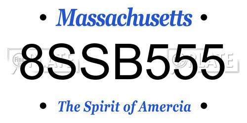 8SSB555 Massachusetts License Plate