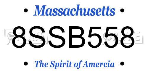 8SSB558 Massachusetts License Plate