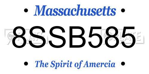 8SSB585 Massachusetts License Plate