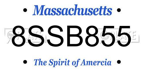8SSB855 Massachusetts License Plate