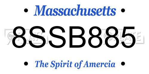 8SSB885 Massachusetts License Plate