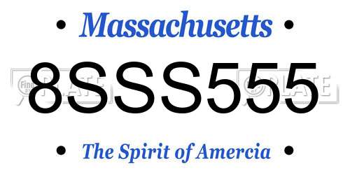 8SSS555 Massachusetts License Plate
