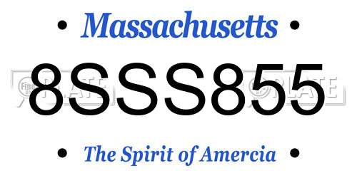8SSS855 Massachusetts License Plate