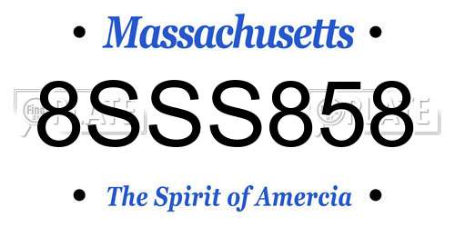 8SSS858 Massachusetts License Plate