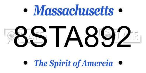 8STA892 Massachusetts License Plate
