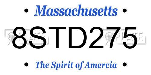 8STD275 Massachusetts License Plate