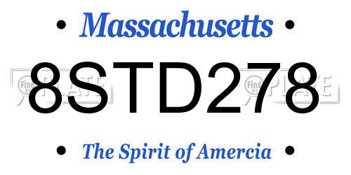 8STD278 Massachusetts License Plate