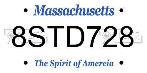 8STD728 Massachusetts License Plate