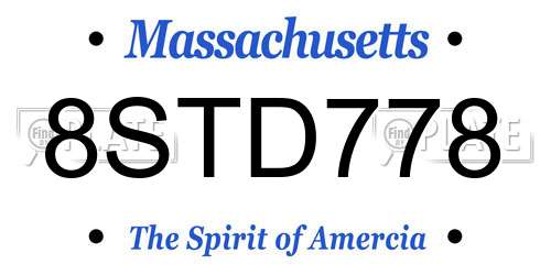 8STD778 Massachusetts License Plate