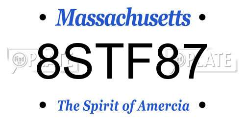 8STF87 Massachusetts License Plate