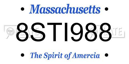 8STI988 Massachusetts License Plate