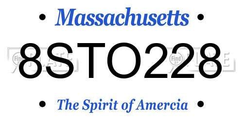 8STO228 Massachusetts License Plate