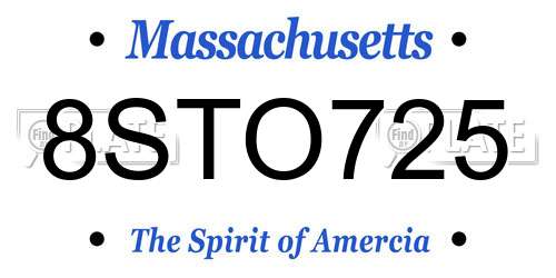 8STO725 Massachusetts License Plate