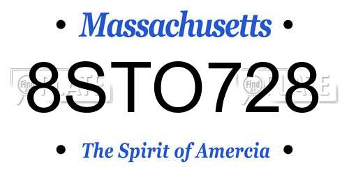 8STO728 Massachusetts License Plate