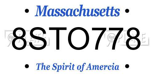 8STO778 Massachusetts License Plate