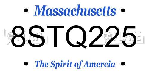8STQ225 Massachusetts License Plate