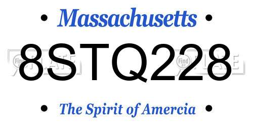 8STQ228 Massachusetts License Plate