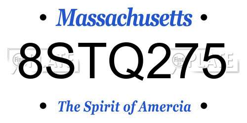 8STQ275 Massachusetts License Plate