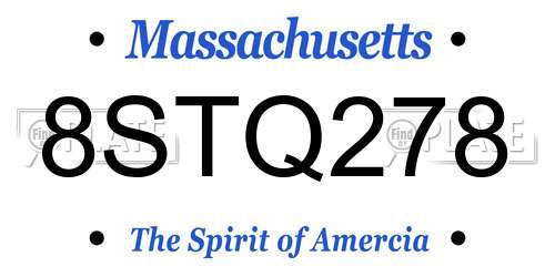 8STQ278 Massachusetts License Plate