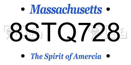8STQ728 Massachusetts License Plate