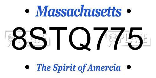 8STQ775 Massachusetts License Plate