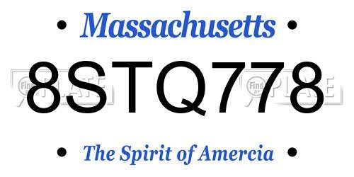 8STQ778 Massachusetts License Plate