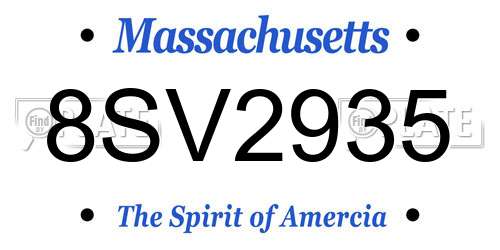 8SV2935 Massachusetts License Plate