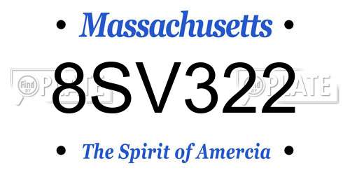 8SV322 Massachusetts License Plate