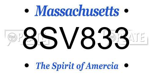 8SV833 Massachusetts License Plate