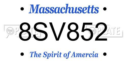 8SV852 Massachusetts License Plate