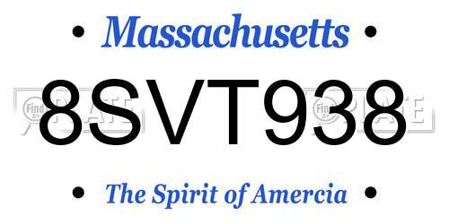8SVT938 Massachusetts License Plate