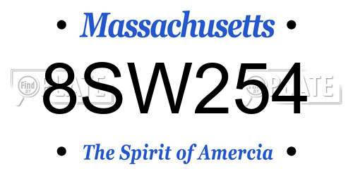 8SW254 Massachusetts License Plate