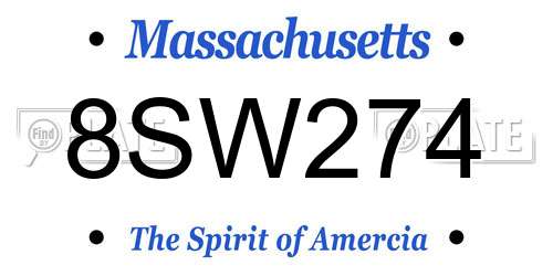 8SW274 Massachusetts License Plate