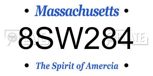 8SW284 Massachusetts License Plate