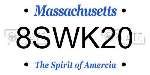 8SWK20 Massachusetts License Plate