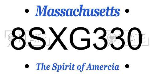 8SXG330 Massachusetts License Plate