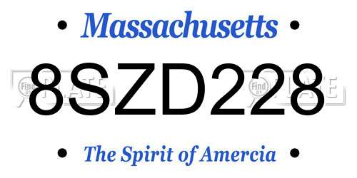 8SZD228 Massachusetts License Plate