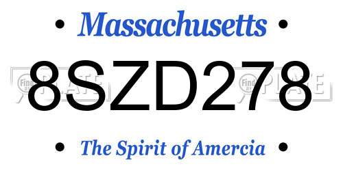 8SZD278 Massachusetts License Plate