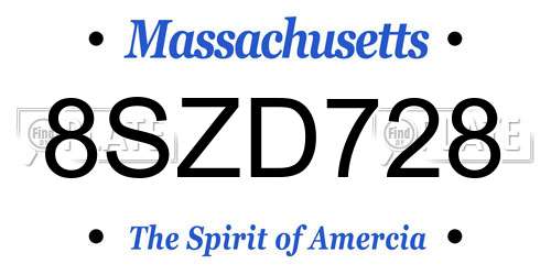 8SZD728 Massachusetts License Plate
