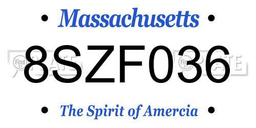 8SZF036 Massachusetts License Plate