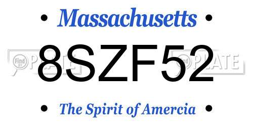 8SZF52 Massachusetts License Plate