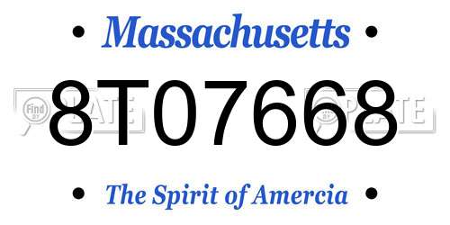 8T07668 Massachusetts License Plate