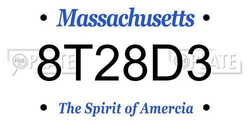 8T28D3 Massachusetts License Plate