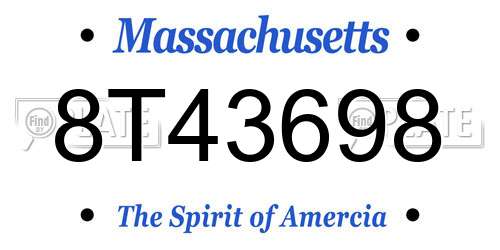 8T43698 Massachusetts License Plate