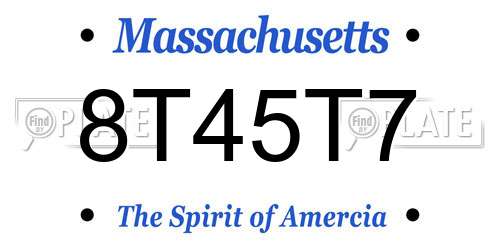 8T45T7 Massachusetts License Plate