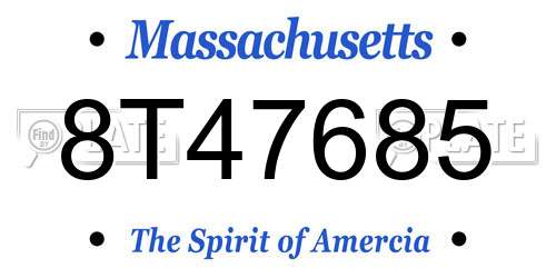 8T47685 Massachusetts License Plate