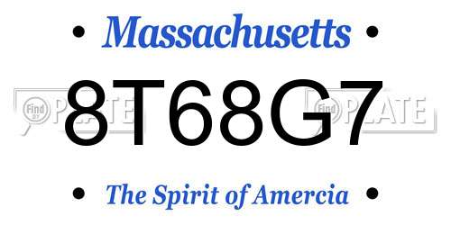8T68G7 Massachusetts License Plate